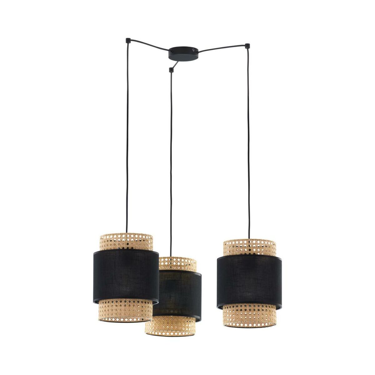 Lampa wisząca Boho czarna z rattanem 3 x E27 TK Lighting