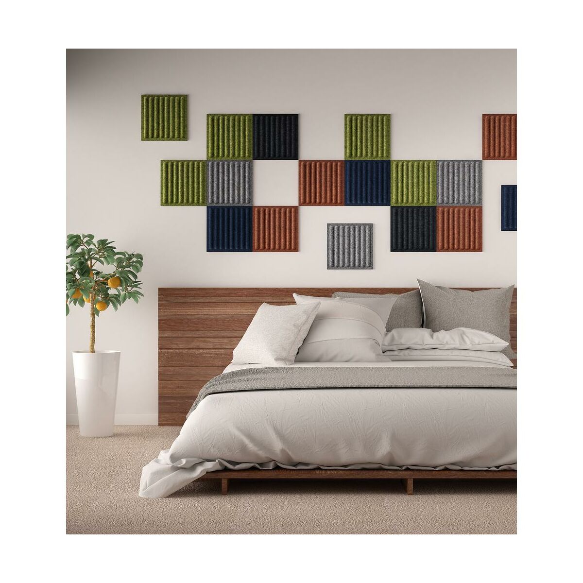 Panel ścienny 3D akustyczny filcowy dekoracyjny 30x30 cm Kwadrat w paski granatowy