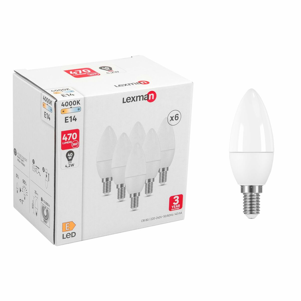 Żarówka LED 6 x E14 4.2 W = 40 W 470 lm Neutralna biel Lexman
