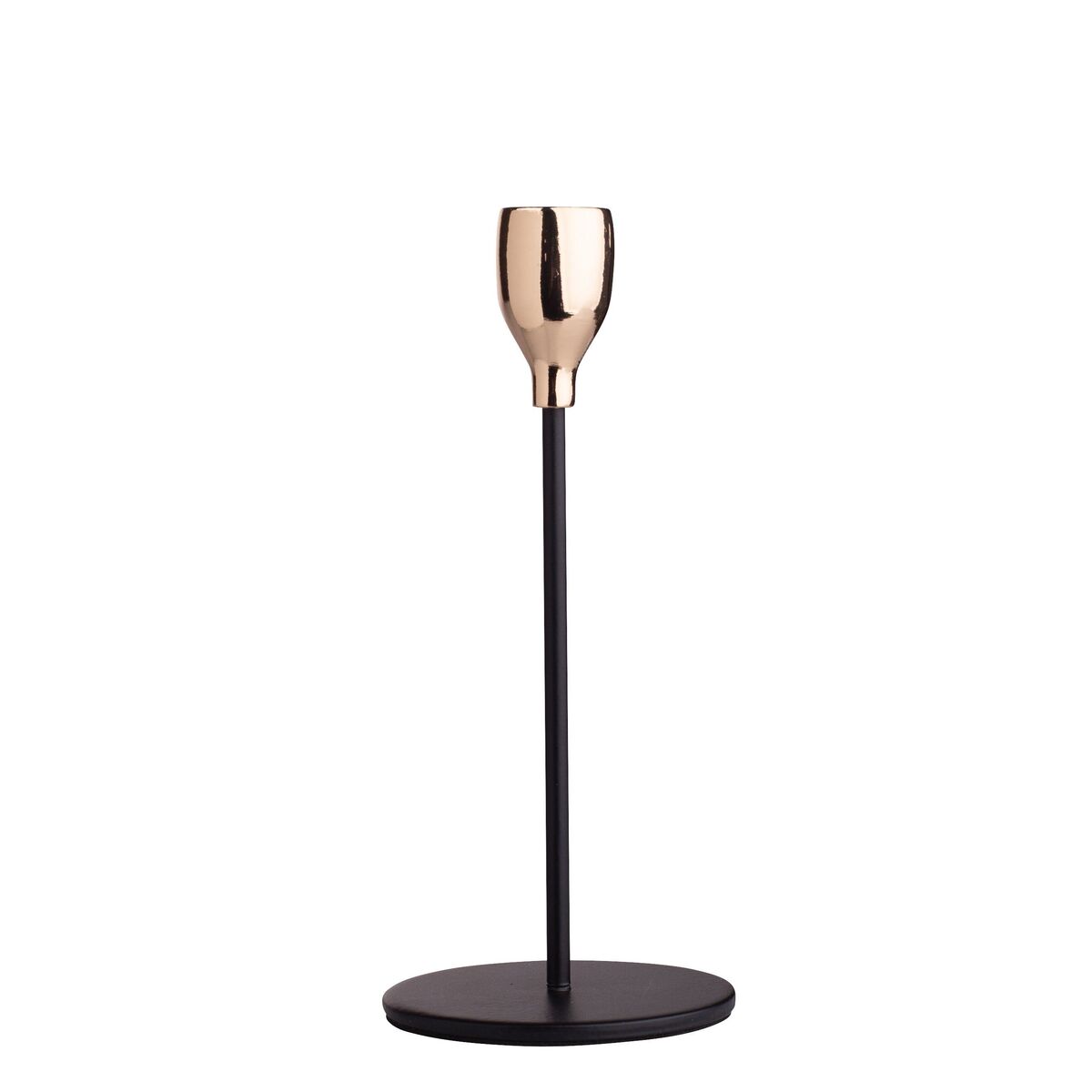 Świecznik metalowy na świecę stołową wys. 18.5 cm czarno-złoty
