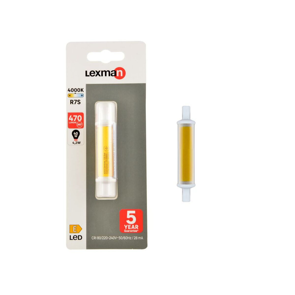 Żarówka LED R7S, 78 mm 4,2W 470 LM Neutralna biel Lexman