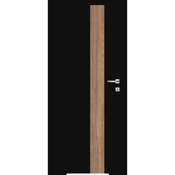 Drzwi wewnętrzne bezprzylgowe łazienkowe z podcięciem wentylacyjnym Tula Uni Black 80 lewe czarne aplikacje orzech karmel Classen
