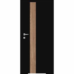 Drzwi wewnętrzne bezprzylgowe łazienkowe z podcięciem wentylacyjnym Tula Uni Black 60 prawe czarne aplikacje orzech karmel Classen