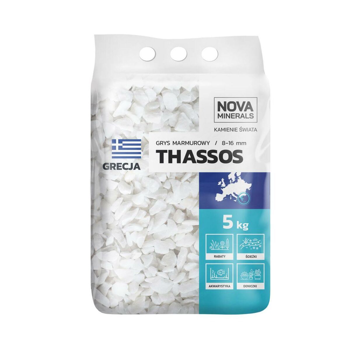 Grys Thassos 8-16mm 5kg biały Nova minerals