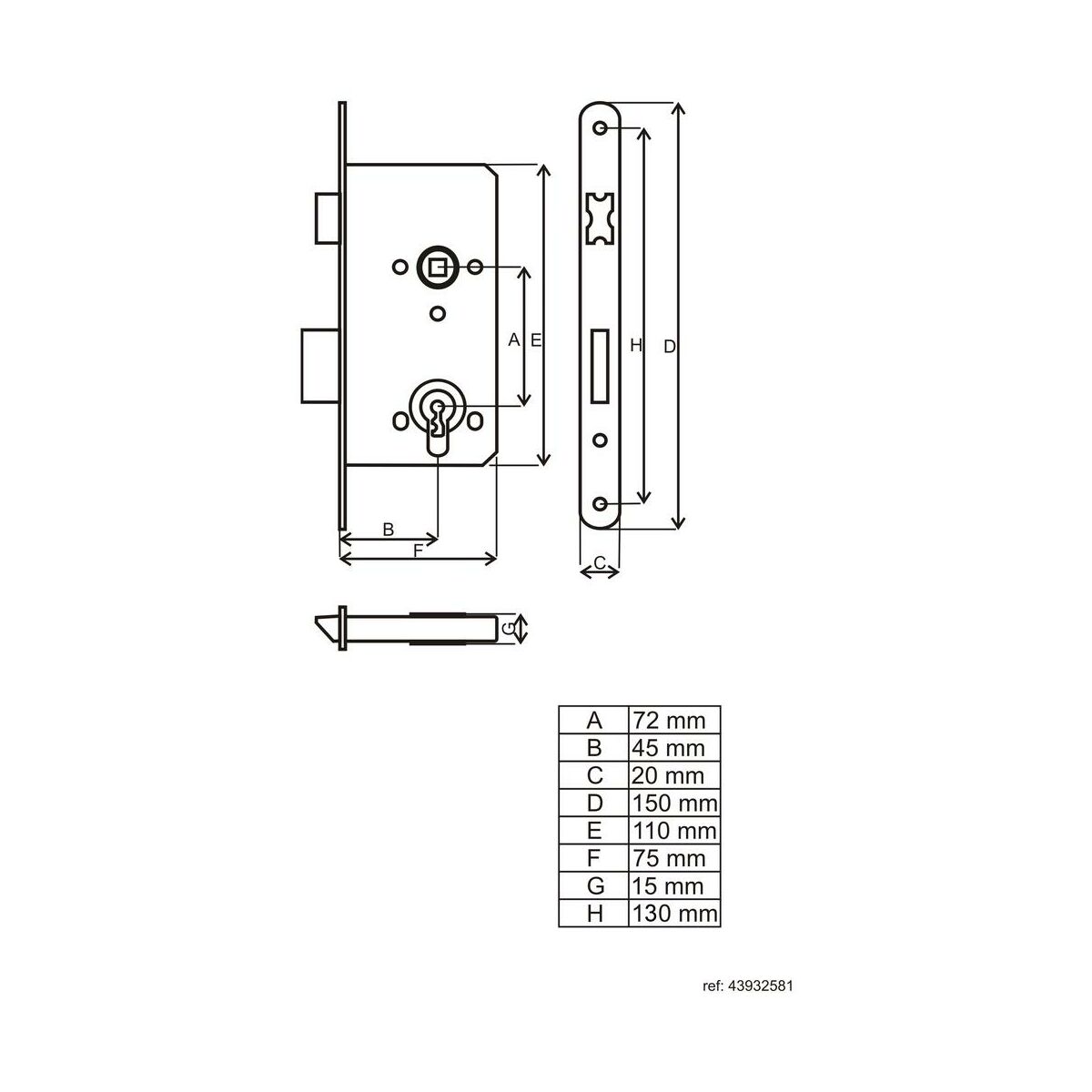 Zamek wpuszczany 72/45 K WC Boda