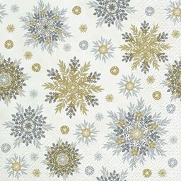 Serwetki świąteczne Snowflakes srebrno-złote 33 x 33 cm 20 szt.