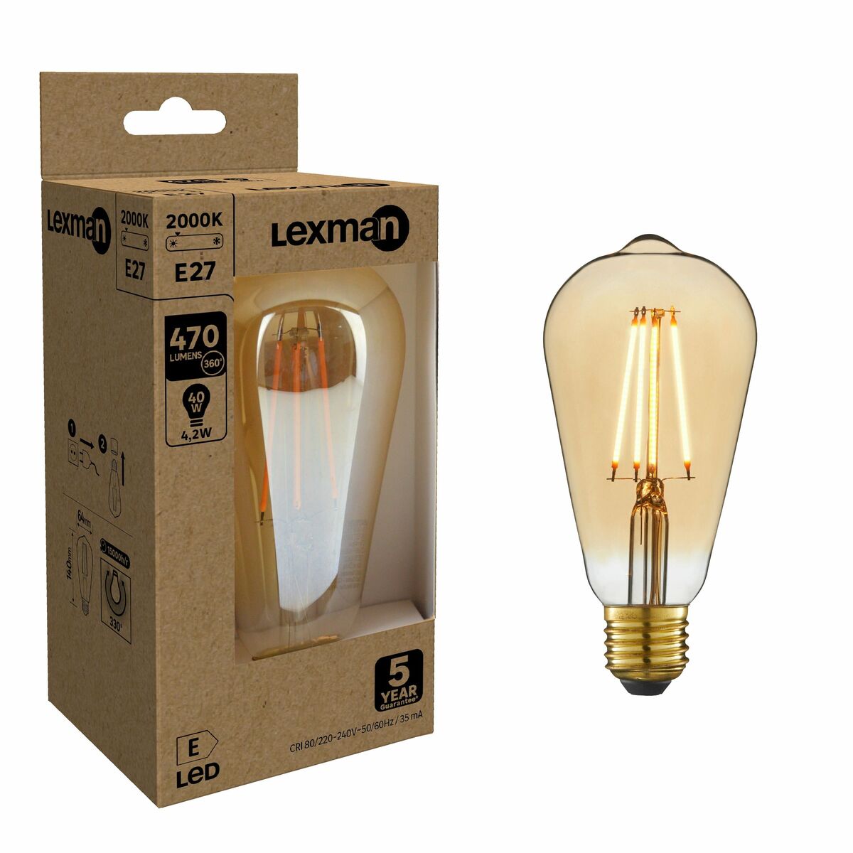 Żarówka dekoracyjna LED E27 4,2 W = 40 W 470 lm Lexman
