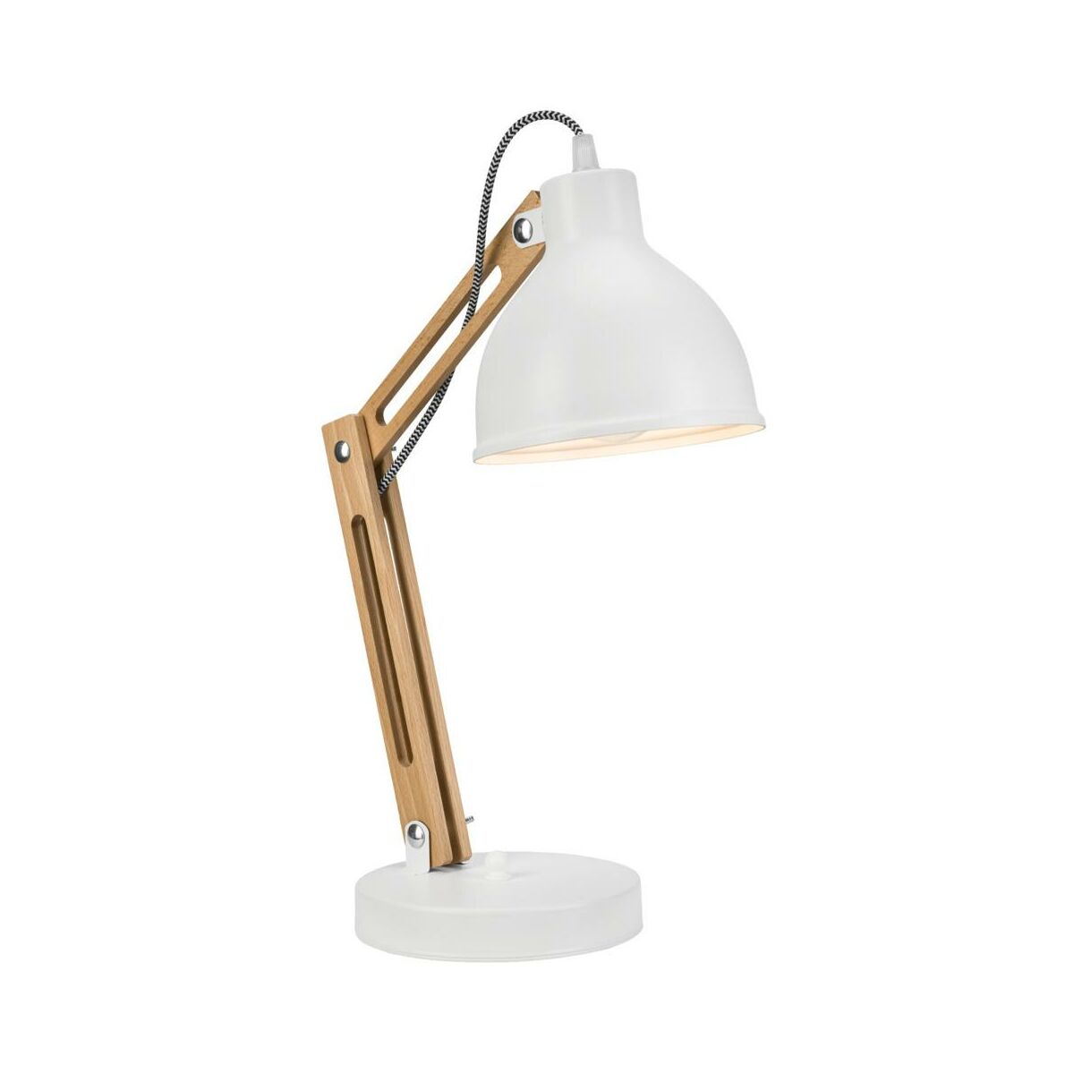 Lampka biurkowa Marcello biała z drewnem E27 Lamkur