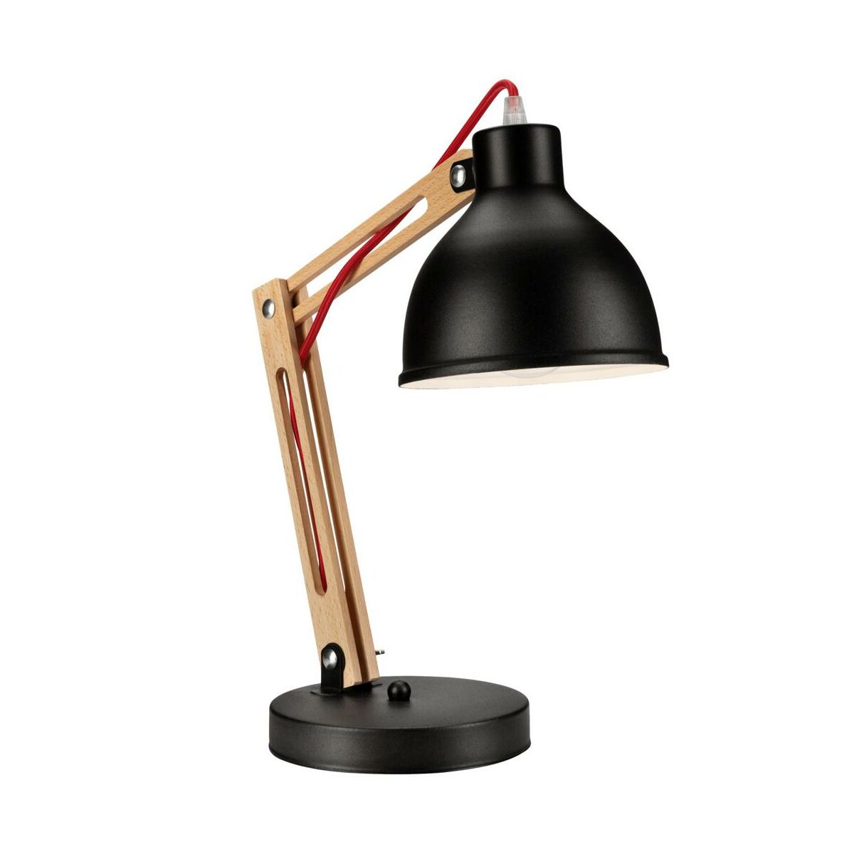 Lampka biurkowa Marcello czarna z drewnem E27 Lamkur