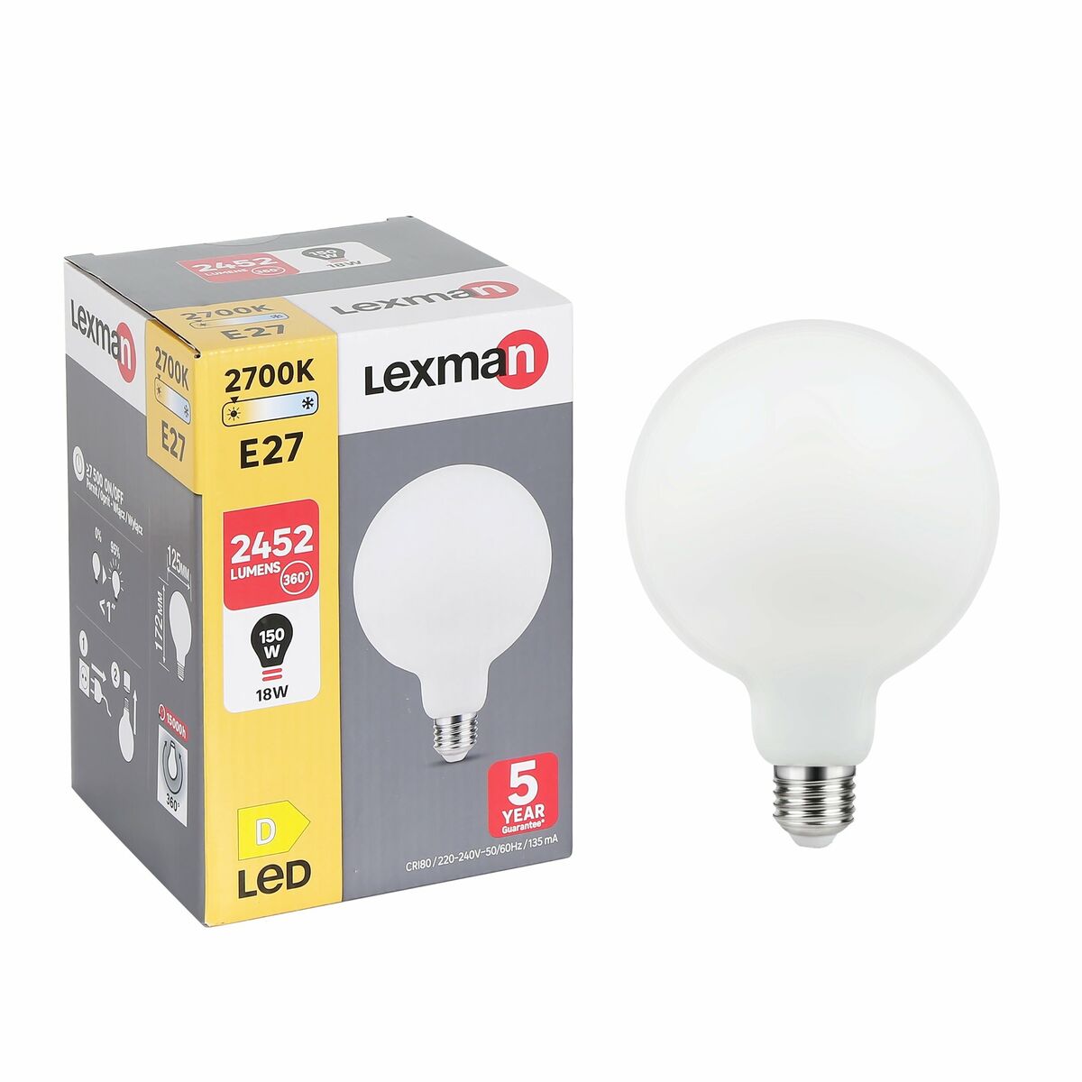Żarówka LED E27 18 W = 150 W 2452 lm Ciepła LEXMAN