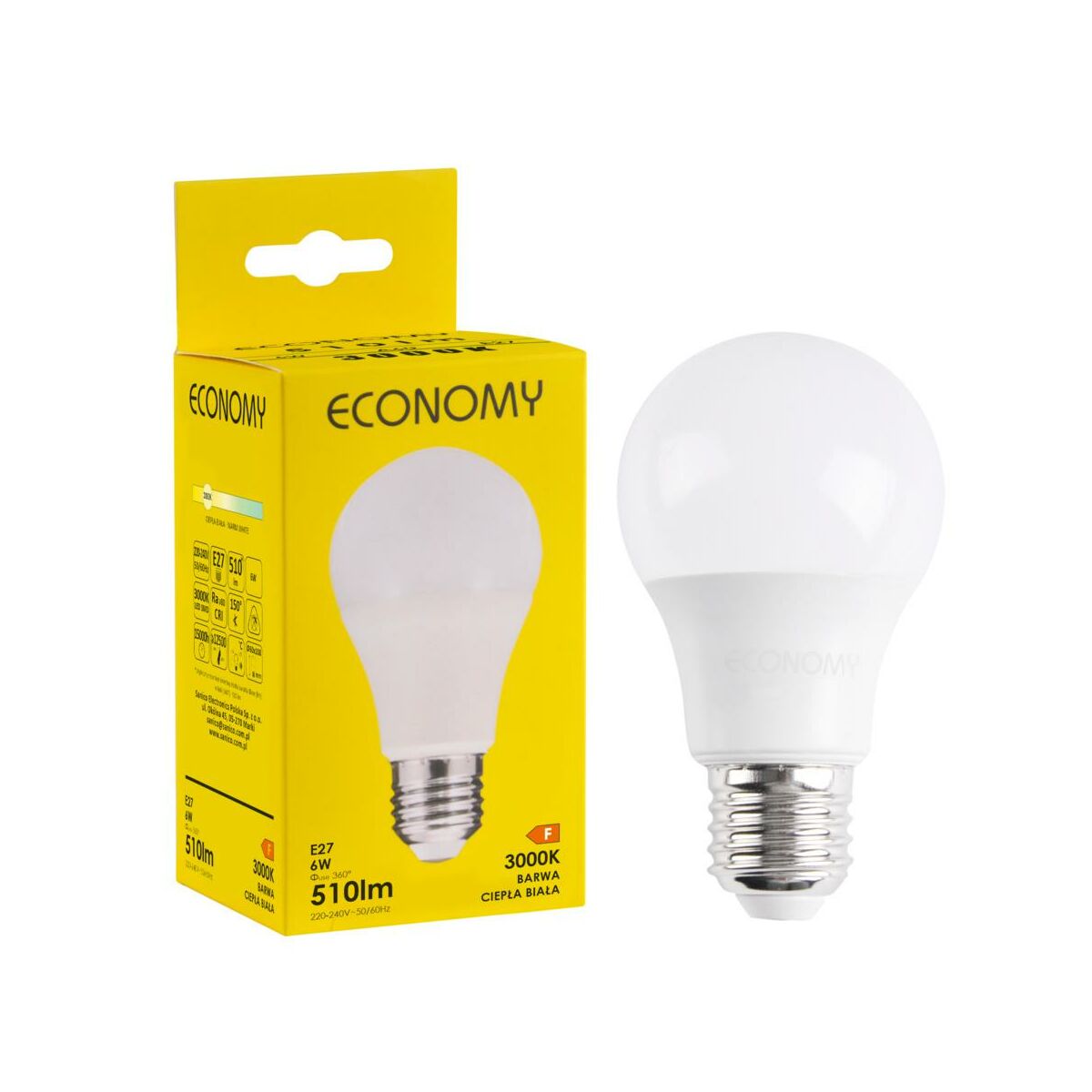 Żarówka LED E27 6 W = 40 W 510 lm Ciepła biel Economy