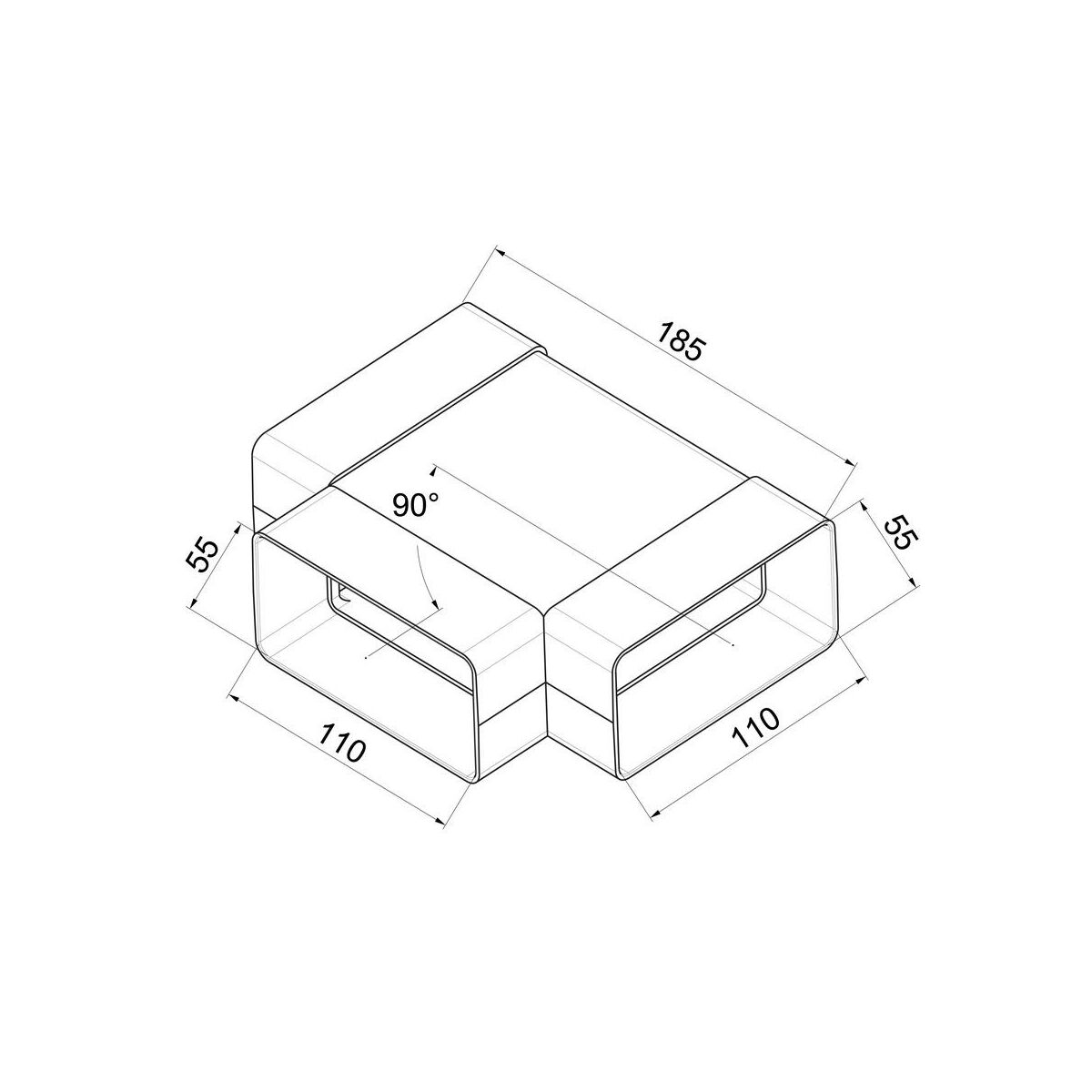 Trójnik kanału wentylacyjnego POZIOMY PŁASKI 90° 55 / 110 mm  0.5 m EQUATION