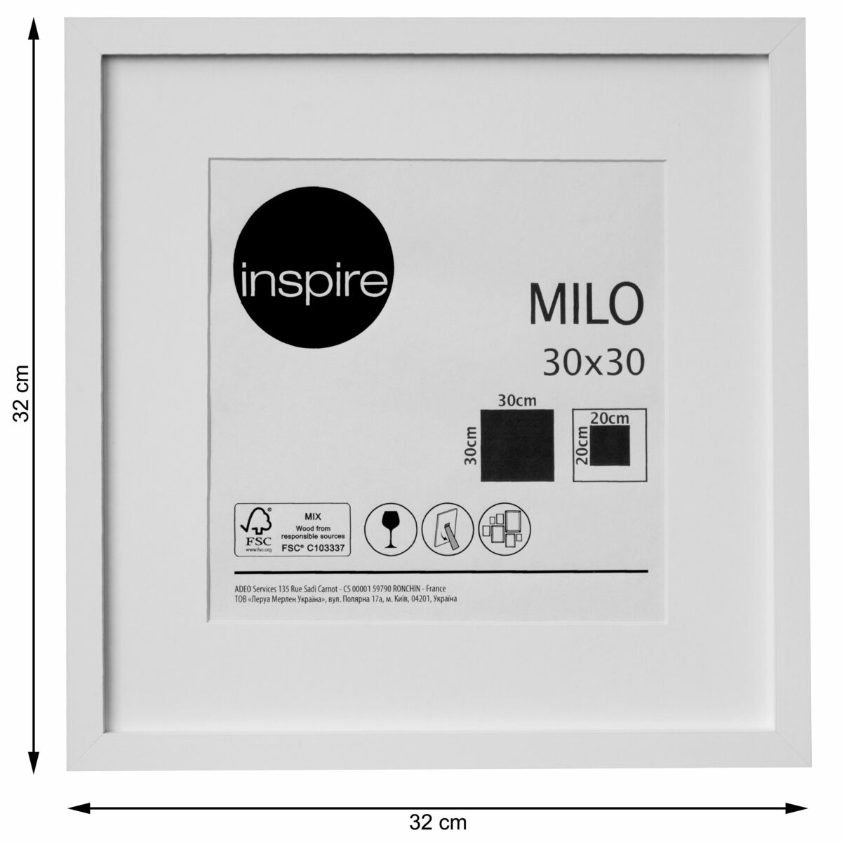 Ramka na zdjęcia Milo 30 x 30 cm biała MDF Inspire