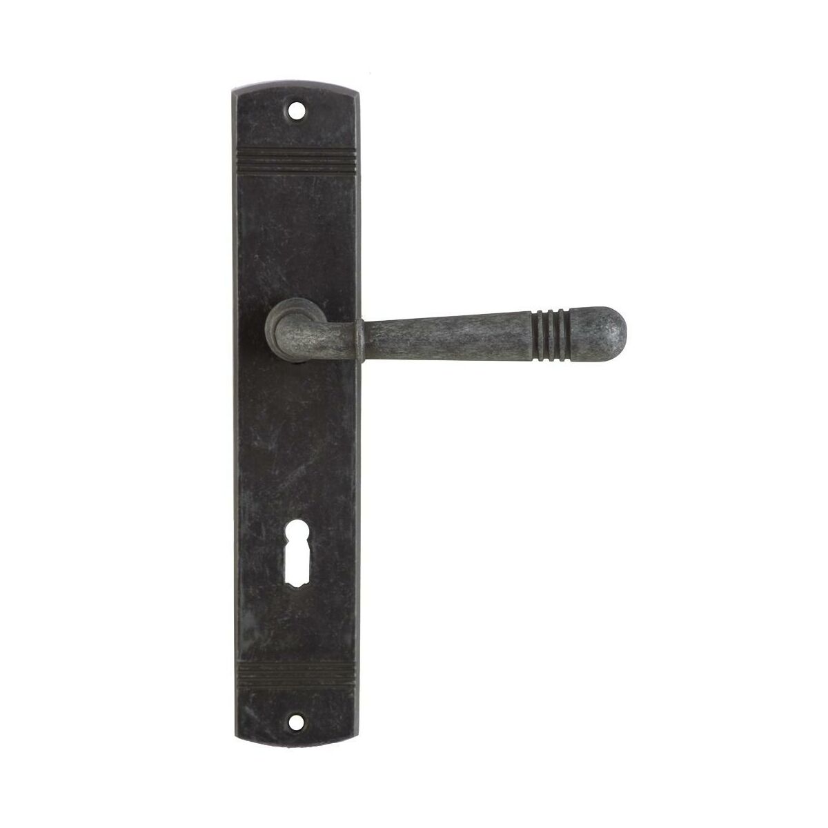Klamka drzwiowa z długim szyldem pod klucz Loft 72 Nikiel antyczny Domino