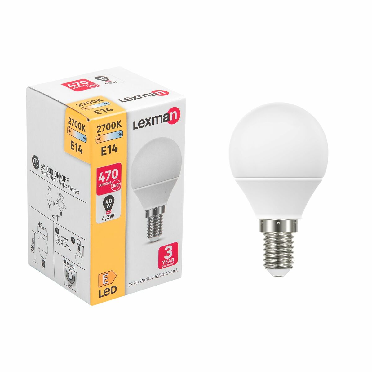 Żarówka LED E14 4,2 W = 40 W 470 lm Ciepła biel Lexman