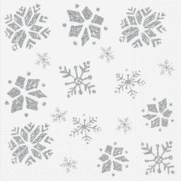Serwetki świąteczne Snowflakes Glitter srebrne 33 x 33 cm 20 szt.