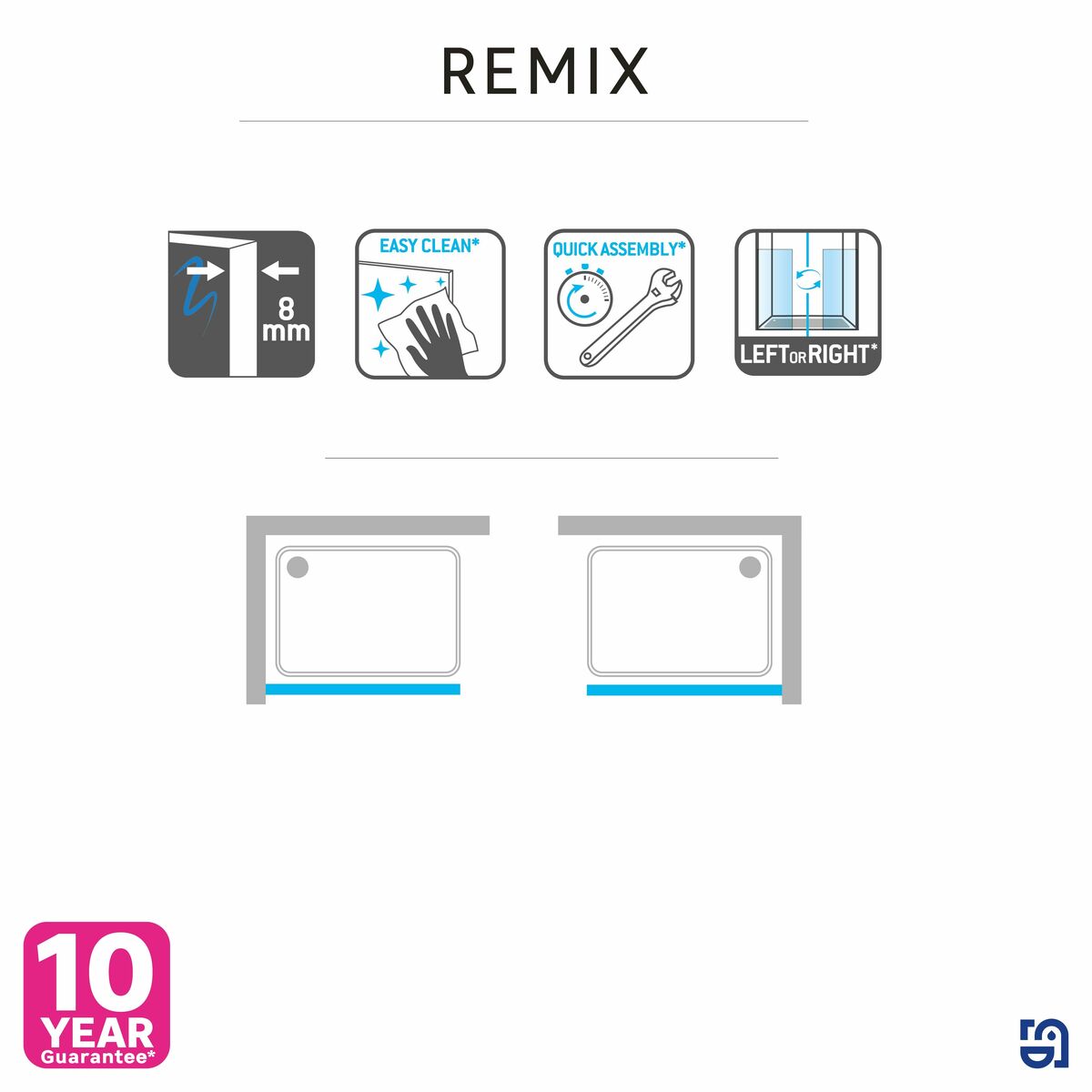 Kabina prysznicowa 120 x 200 (min117,5/max118,5) Walk-in Remix Sensea
