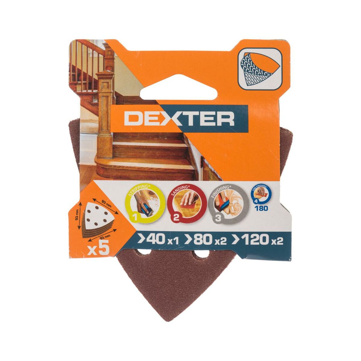 Papier ścierny DELTA 6 OTW P40/80/120 93 x 93 mm DEXTER