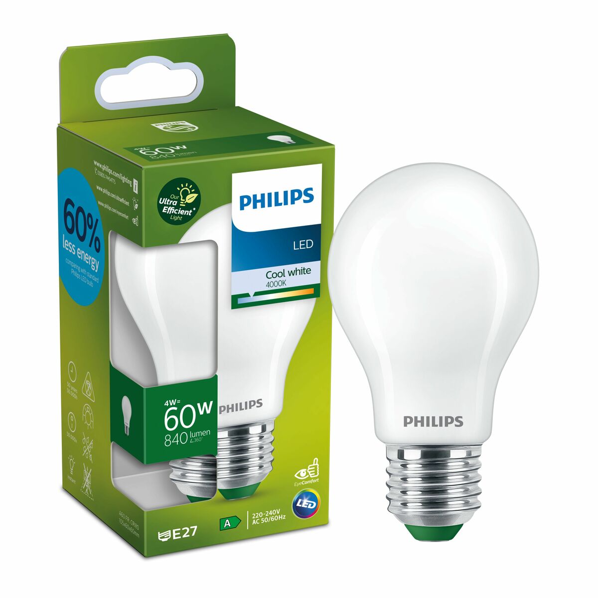 Żarówka LED E27 4 W = 60 W 840 lm Neutralna biel Philips