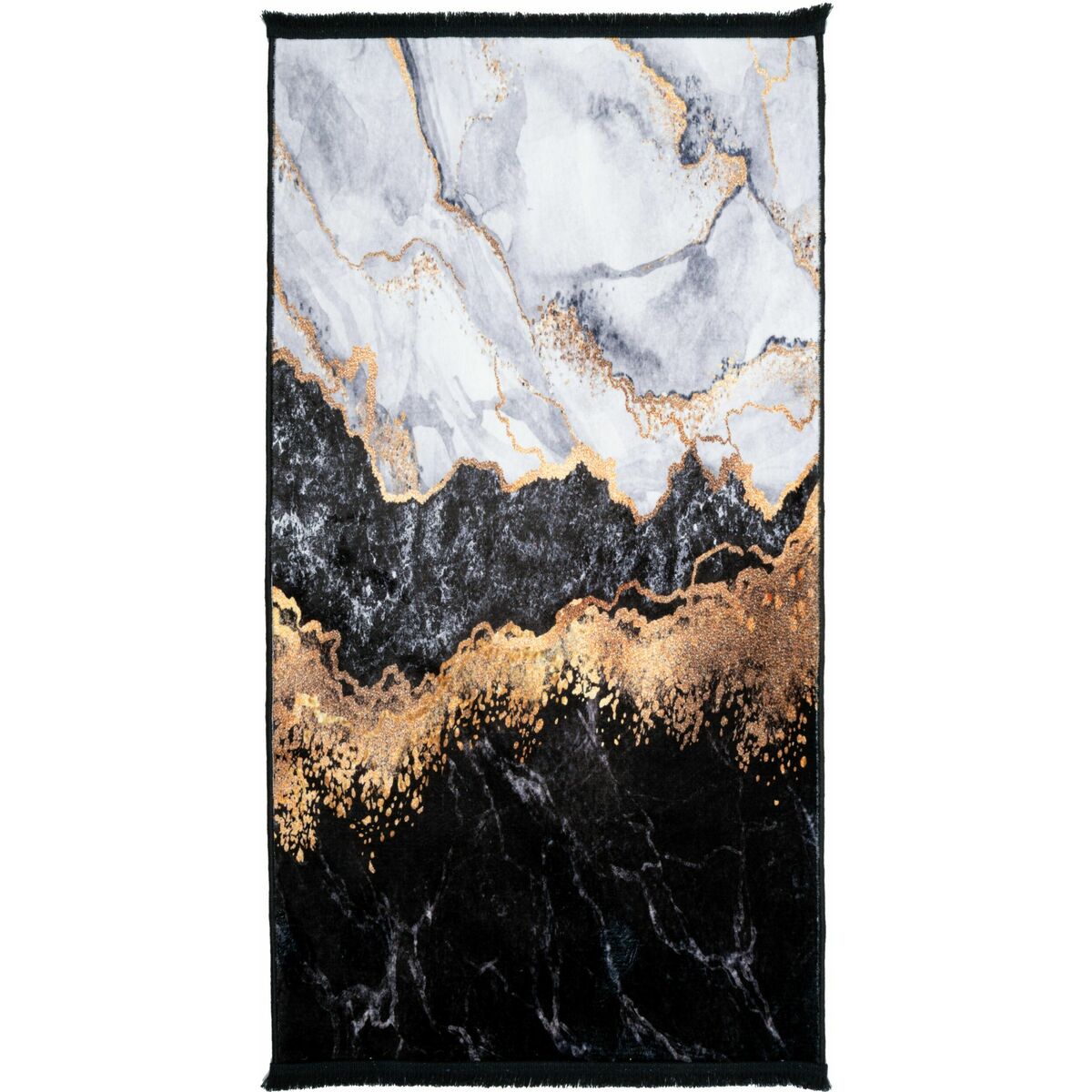Dywan z frędzlami Premium Marmur czarno-złoty 80 x 150 cm