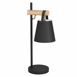 Lampa stołowa Pandore czarna z drewnem E27 Inspire