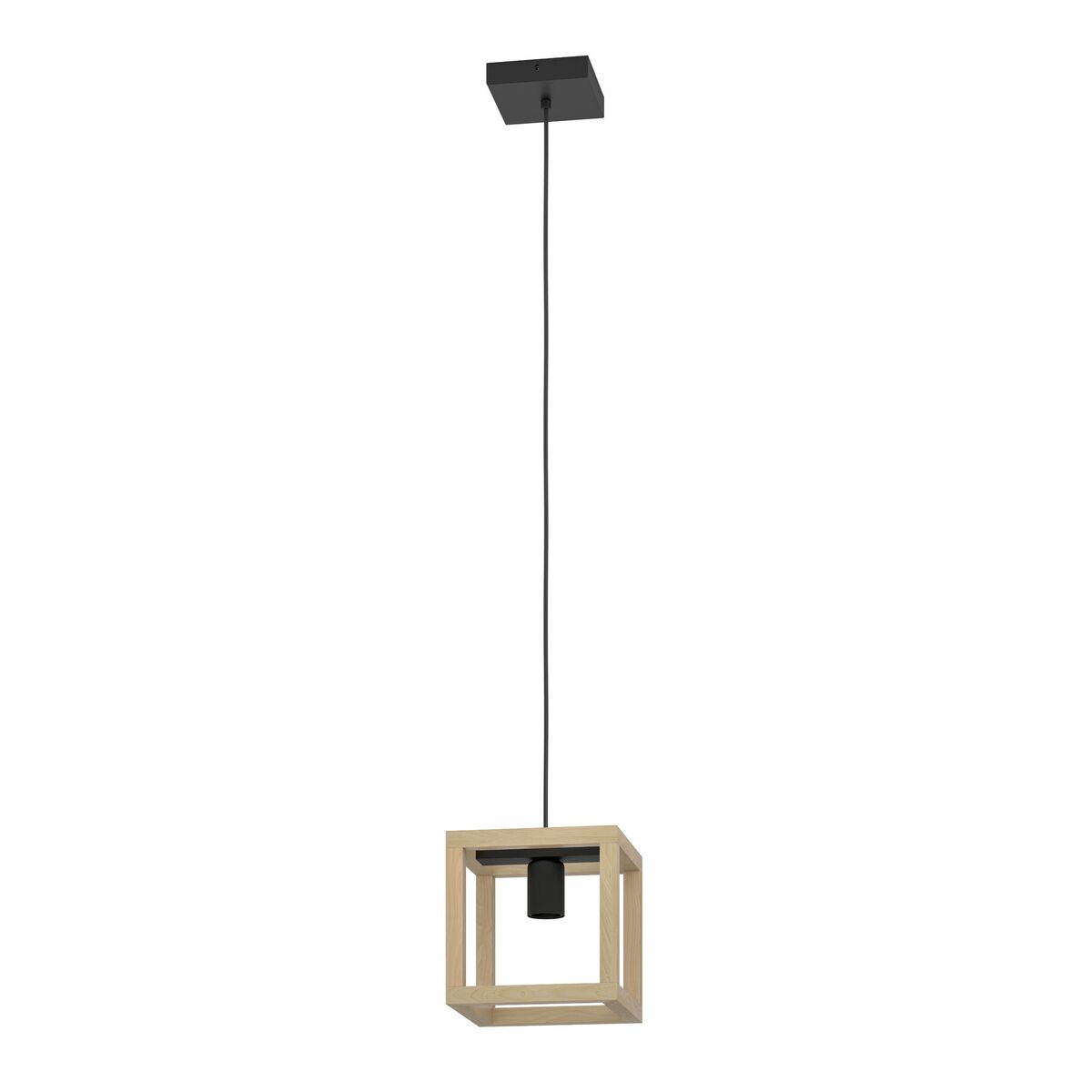 Lampa wisząca Elgort czarna z drewnem E27 Inspire