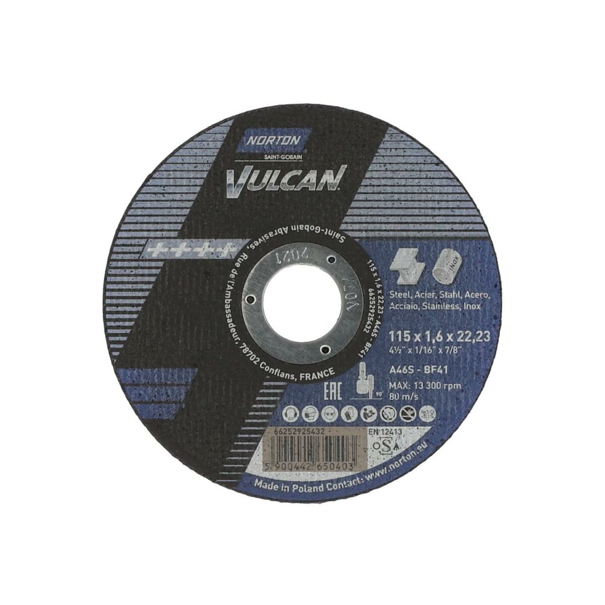 Tarcza do cięcia T41 115 x 1.6 x 22.23 STAL NORTON VULCAN
