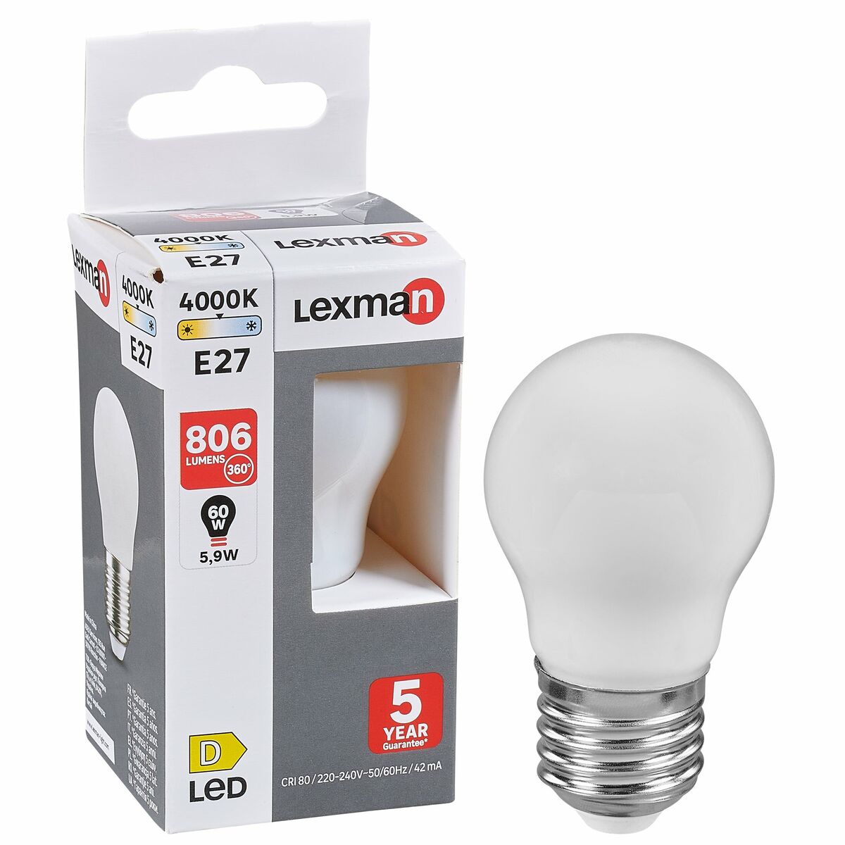 Żarówka LED E27 5.9 W = 60 W 806 lm Neutralna biel Lexman