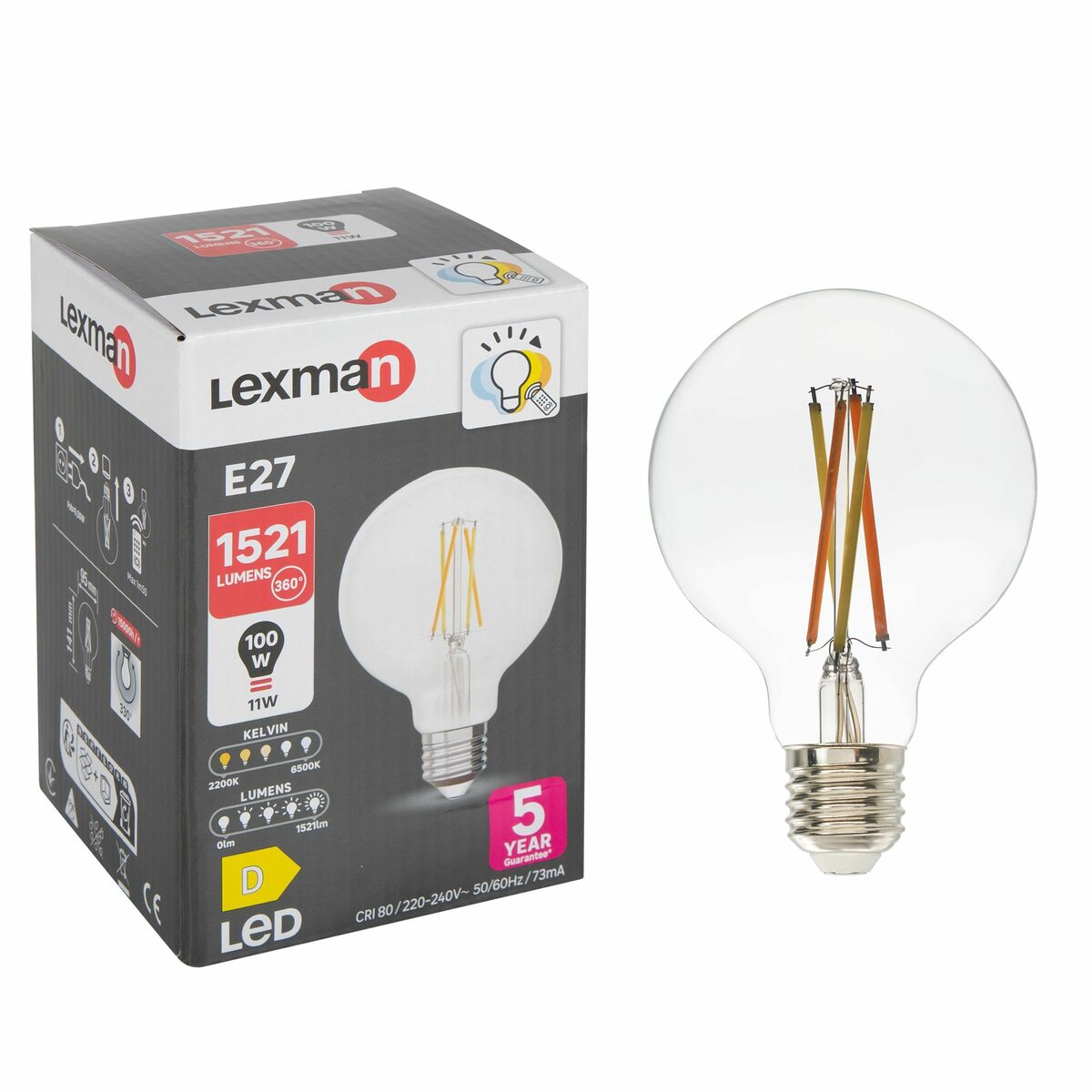Żarówka LED E27 11 W = 100 W 1521 lm Od ciepłej do zimnej bieli Lexman