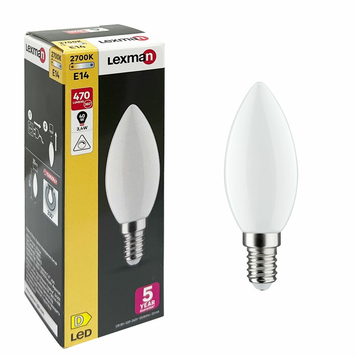 Żarówka LED E14 3,4 W = 40 W 470 lm Ciepła biel Lexman