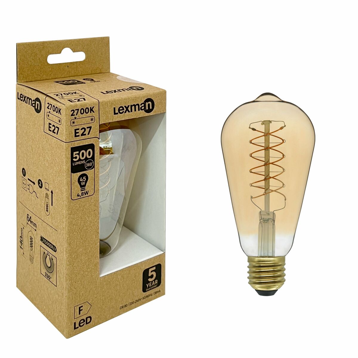 Żarówka dekoracyjna LED E27 4,8 W = 45 W 500 lm Lexman