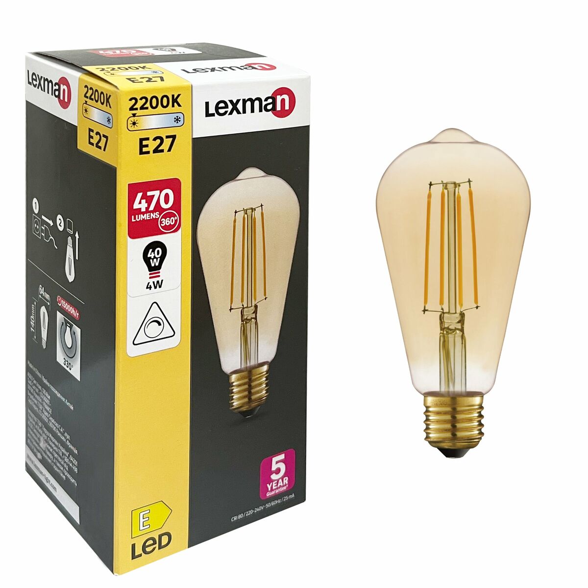 Żarówka LED E27 4 W = 40 W 470 lm Ciepła biel Lexman