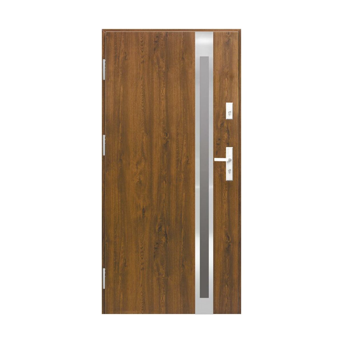 Drzwi zewnętrzne stalowe wejściowe pasywne Auria 2 orzech 90 lewe Splendoor
