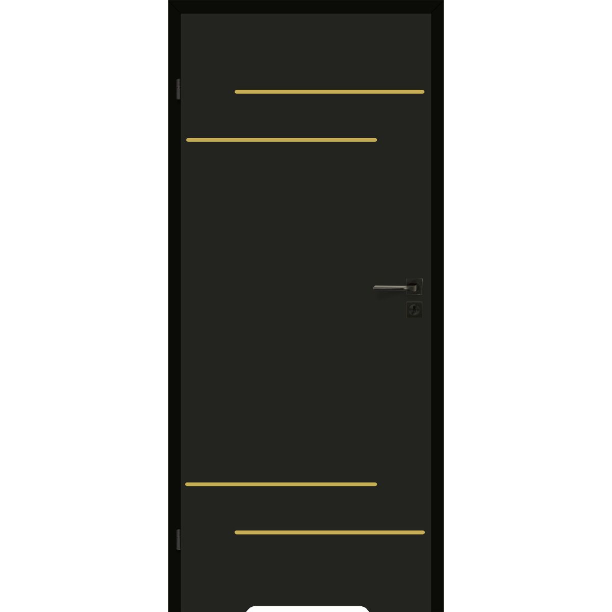 Drzwi wewnętrzne łazienkowe z podcięciem wentylacyjnym Signum 80 lewe czarny mat i złote aplikacje Voster
