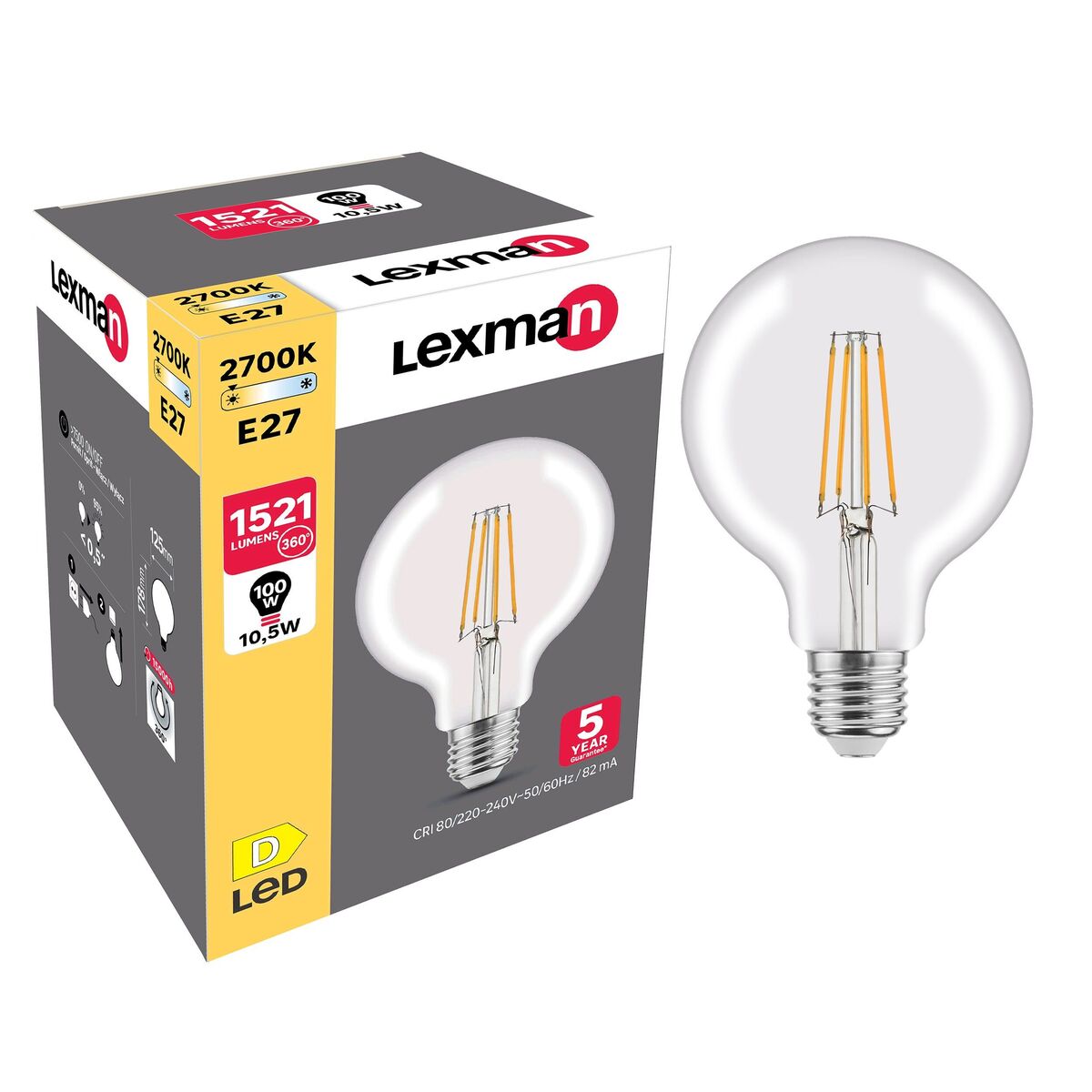 Żarówka LED E27 10,5 W = 100 W 1521 lm Ciepła biel Lexman