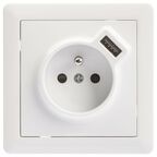 Gniazdo pojedyncze SLIM Z USB Biały  LEXMAN