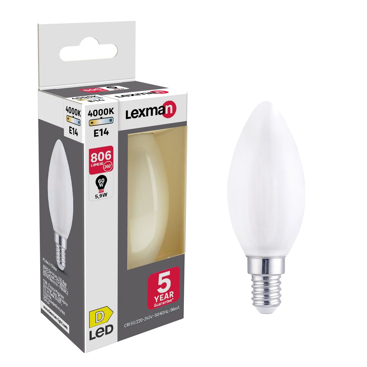 Żarówka LED E14 5,9 W = 60 W 806 lm Neutralna biel Lexman
