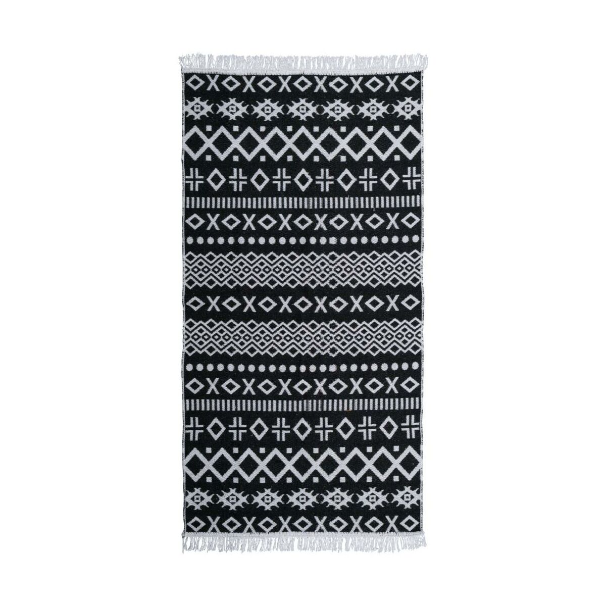 Dywan z frędzlami Kilim dwustronny czarno-biały 50 x 80 cm