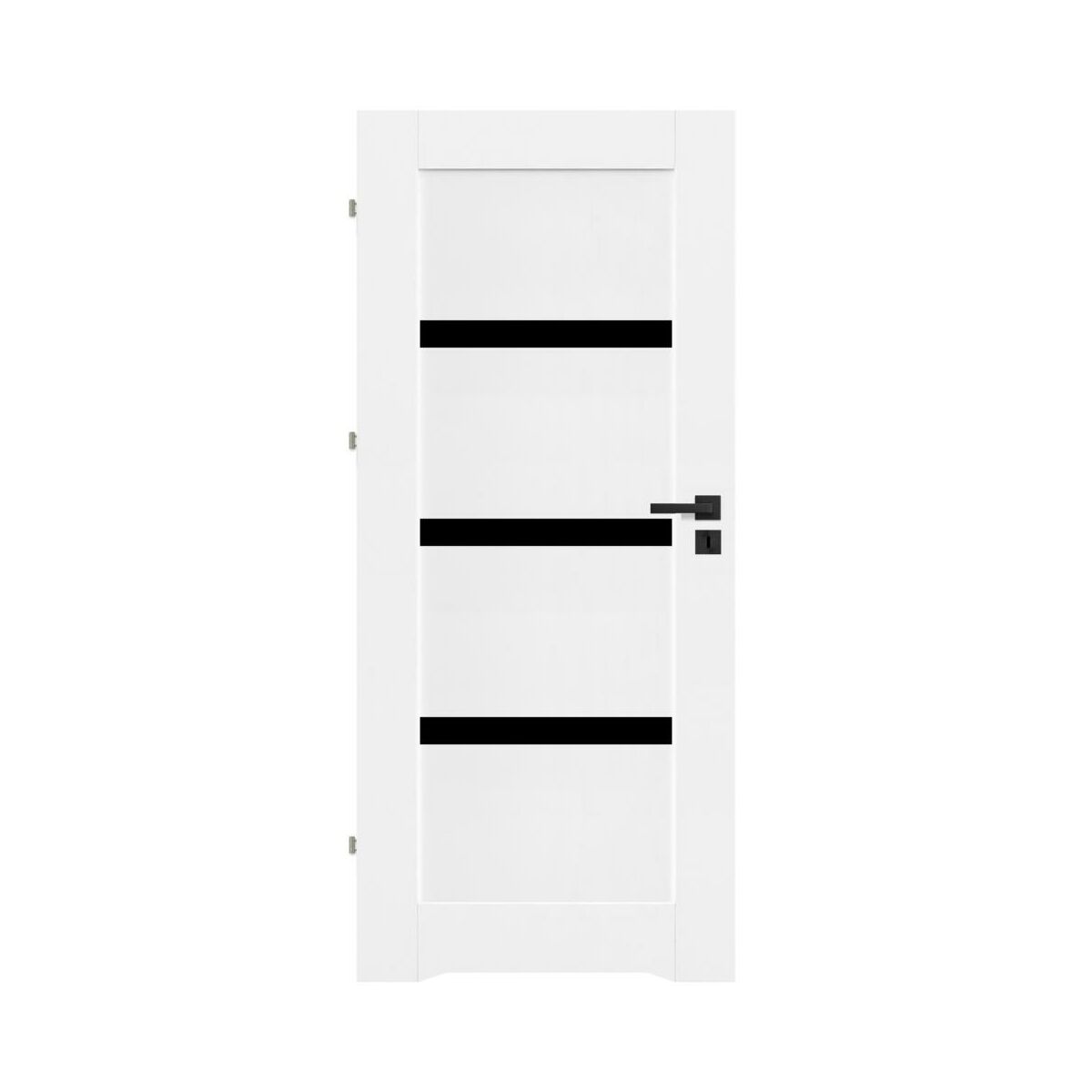 Drzwi wewnętrzne łazienkowe z podcięciem wentylacyjnym Tres Białe czarna szyba 70 lewe Nawadoor