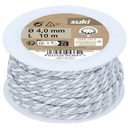Sznurek 4 mm x 10 m pleciony biało-srebrny Suki