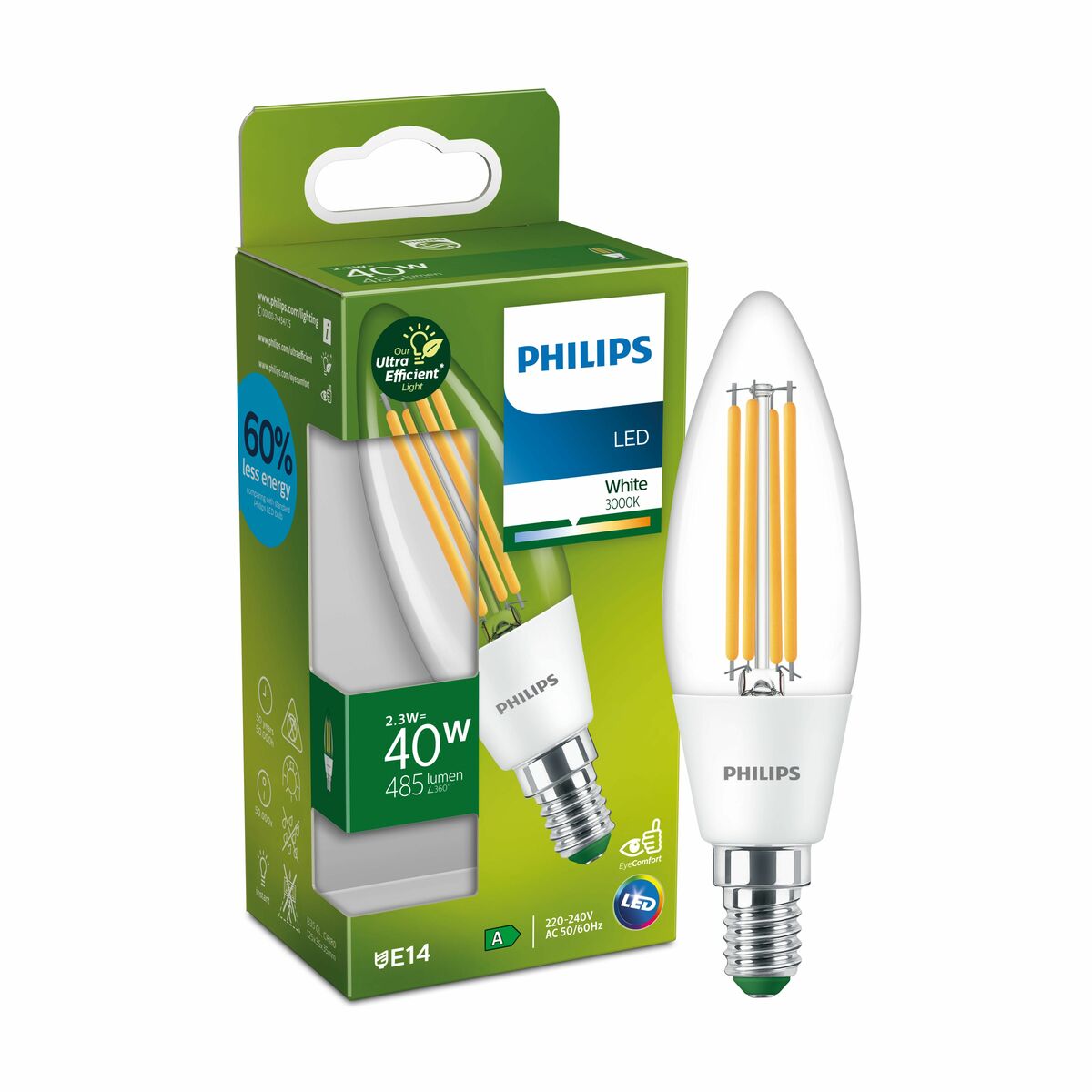 Żarówka LED E14 2,3 W = 40 W 485 lm Ciepła biel Philips