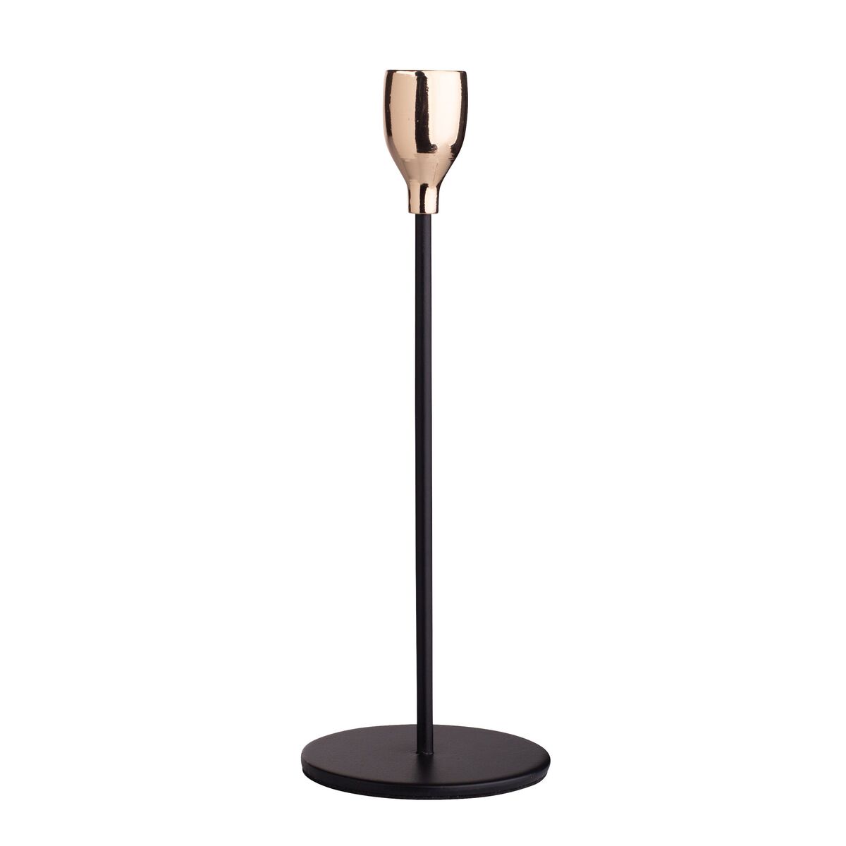 Świecznik metalowy na świecę stołową wys. 22.5 cm czarno-złoty